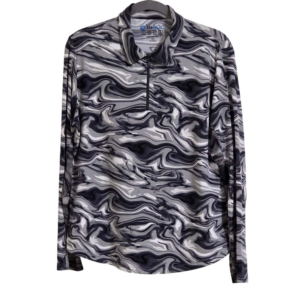 Ibkul Quarter Zip Womens XL Grey Black Marble SwirlUPF 50+ Sun Shirt Long Sleeve